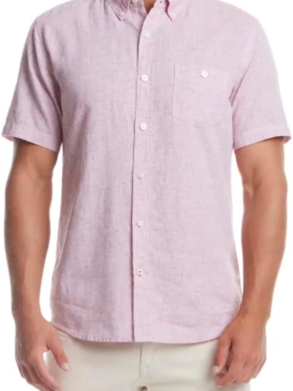 Weatherproof Vintage Men's Short Sleeve Linen Cotton Blend Woven Shirt, Red, XL